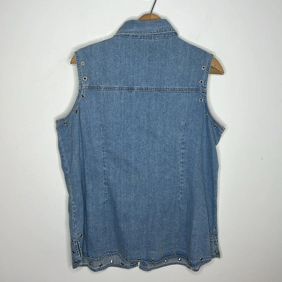 ASHLEY STEWART Vintage Cotton Grommet Trim Collard Sleeveless Button Up Blouse - Picture 7 of 11